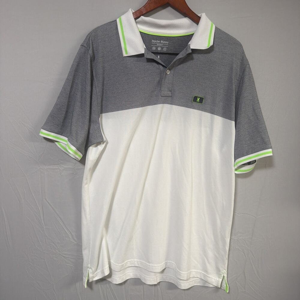 Psycho Bunny Sport Polo Mens XL Gray White Colorblock Short Sleeve